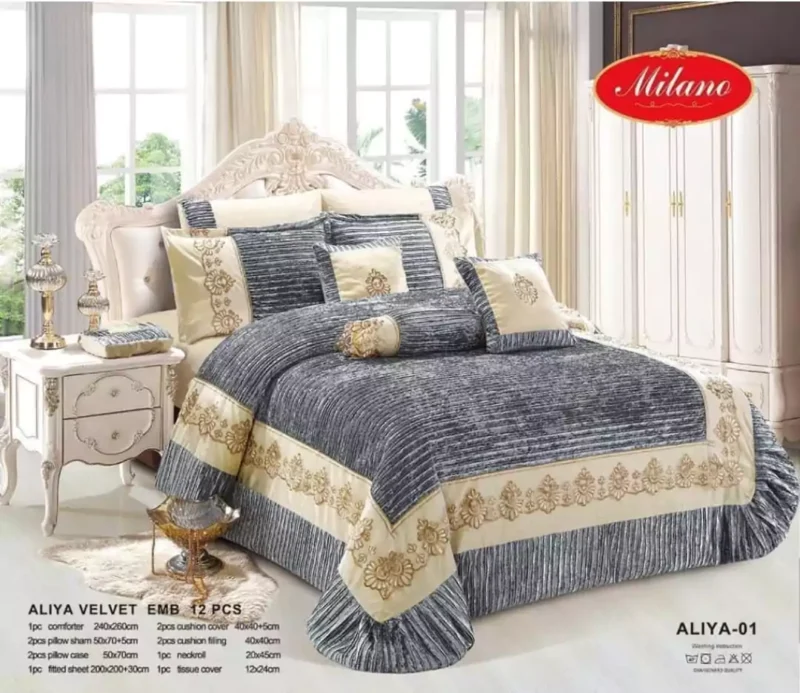 12Pc Cotton-Velvet king size comforter - Image 4