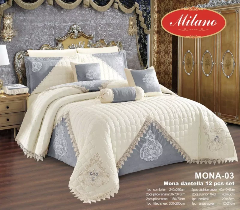 12Pc Cotton-Velvet king size comforter - Image 10